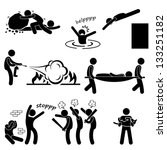 Man Helping People Saving Life Rescue Savior Stick Figure Pictogram Icon