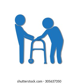 Man helps elderly patient with a walker vector illustration