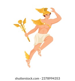 Man Hermes Ancient Greek God and Deity as Figure from Mythology Vector Illustration