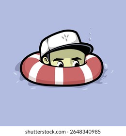 Man hide on lifebuoy design illustration