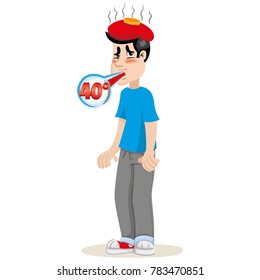 man, with high fever, symptom. Ideal for informational and institutional related to medicine
