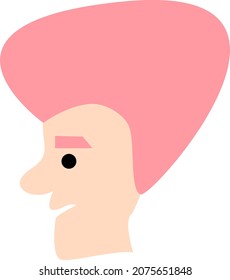 Man with high pink hair, illustration, vector, on a white background.