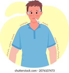 Man with high temperature semi flat color vector character. Posing figure. Full body person on white. Post covid syndrome isolated modern cartoon style illustration for graphic design and animation