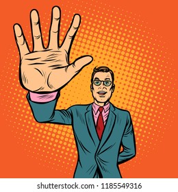 man high-five gesture. Pop art retro vector illustration vintage kitsch