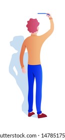 Man with highlighter flat vector illustration. Company employee with pencil cartoon character. Guy drawing line, office worker isolated on white background. Architect profession, artist occupation