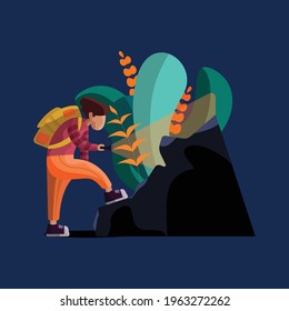 The Man Hike Up To Be Success Flat Vector Illustration