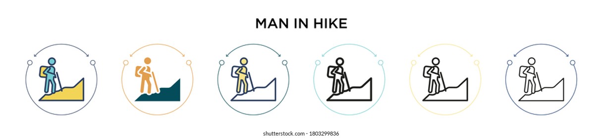 Hombre en icono de caminata en línea rellena, delgada, contorno y estilo de trazo. Ilustración vectorial de dos hombres de color y negro en los diseños de iconos de los vectores de alza se puede usar para móviles, ui, web