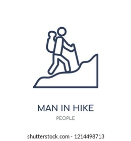 Man in Hike icon. Man in Hike linear symbol design from People collection. Simple outline element vector illustration on white background.