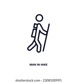 man in hike icon. Thin line man in hike icon from humans and behavior collection. Outline vector isolated on white background. Editable man in hike symbol can be used web and mobile