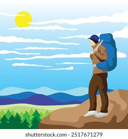 Un hombre caminata en una montaña 