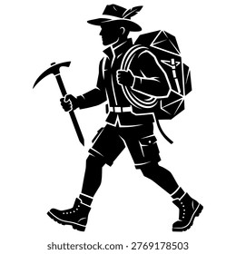Hombre de senderismo con mochila y piolet
