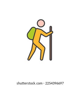 Man hiking filled color icon. linear style sign for mobile concept and web design.