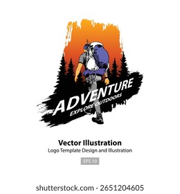 A Man Hiking logo design and vector illustration