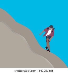 The man hiking the mountain.