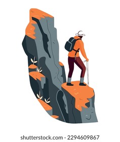 Man hiking mountain peak, extreme adventure