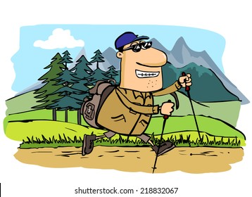 man hiking in the mountains