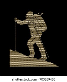 A man hiking on the mountain designed using geometric pattern graphic vector