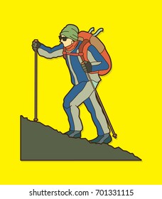A man hiking on the mountain graphic vector