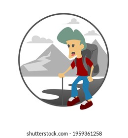 a man hiking with red suit