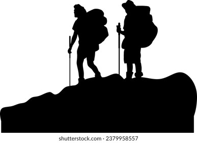 Vector aislado de silueta para hombre en senderismo