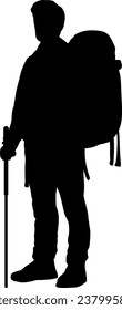 Man Hiking Silhouette Isolated Vector