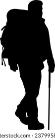 Man Hiking Silhouette Isolated Vector