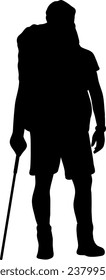 Mann Wandersilhouette einzeln auf Wanderung Vektorgrafik
