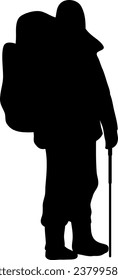 Man Hiking Silhouette Isolated Vector