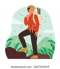 Man Hinking and Enjoying with Travel in Nature