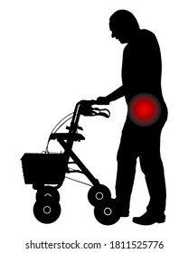 Mann mit Hüftschmerzen und Rollator