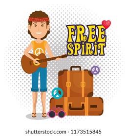 man hippie with guitar lifestyle character