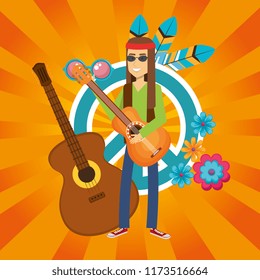 man hippie with guitar lifestyle character