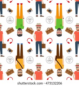 Man hipster flat style seamless pattern. Vector illustration