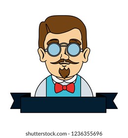 man hipster with mustache and glasses