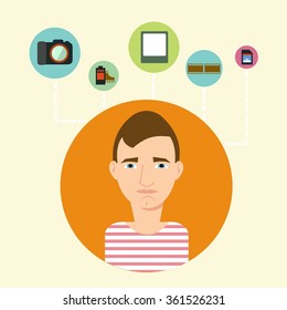 man, hipster, photographer, illustration
