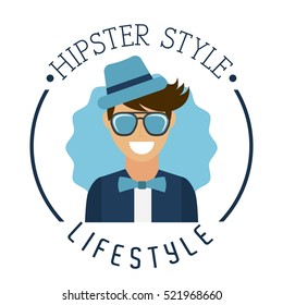 man with hipster style over white background. colorful design. vector illustration