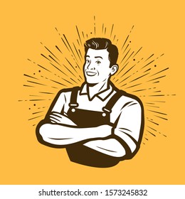 Man with his arms crossed. Professional vector illustration