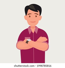 A man with his arms crossed. Vector illustration of a flat design