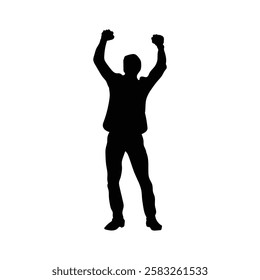 Man with his arms outstretched silhouette vector illustration. Happy Businessman Silhouette Celebrating Success.