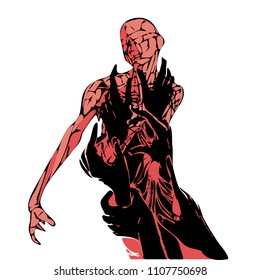 A man with his arms pulled to him.
