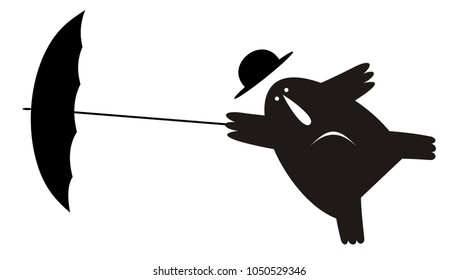 Man his bowler hat and umbrella gone by the wind illustration isolated vector