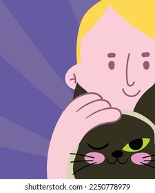 caricatura de hombre y su gato