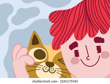 Mann mit seinem Katzen-Haustier