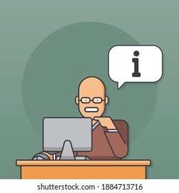 Hombre en su escritorio pidiendo información