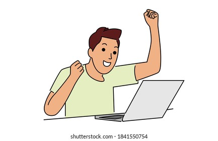 Man at his desk is working on the laptop computer