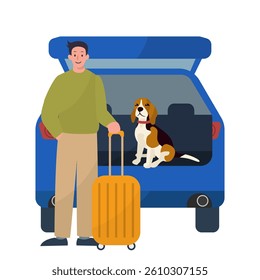 man and his dog at the back of suv car