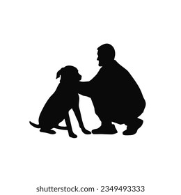 Man with his dog, love pet, pet lover silhouette