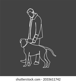 Man with his dog oneline continuous line art premium vector