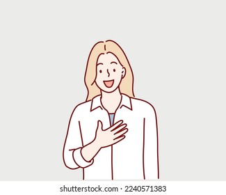  hombre con la mano en el pecho, lo que significa que está dedicado y sus sentimientos profundos provienen de su corazón. Ilustraciones de diseño vectorial de estilo dibujado a mano.