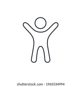A man with his hands up. Emotional actions. Vector linear icon isolated on white background.